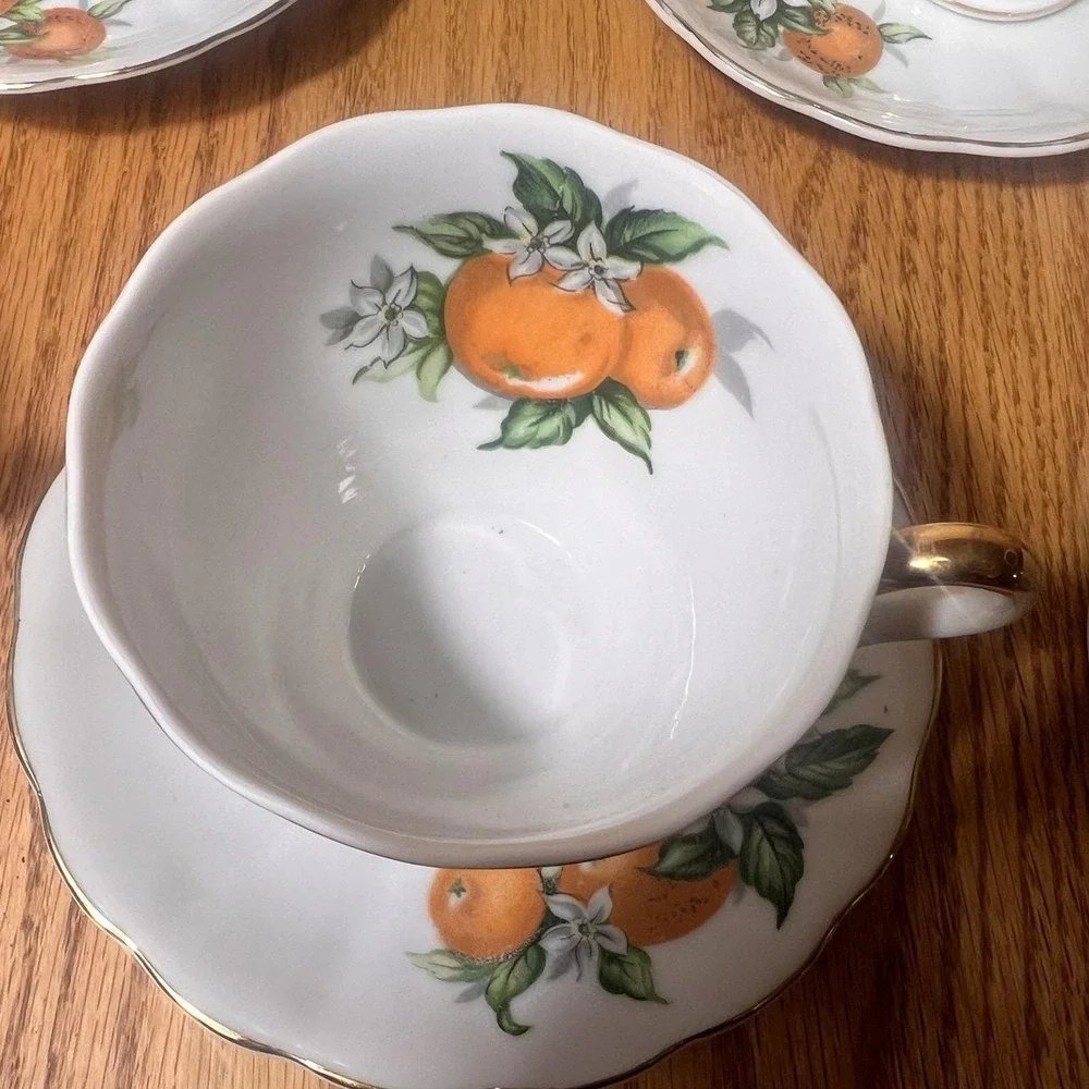 VTG California Orange Tea Cups & Saucers Set of 5 E.W. Princess Hand Painted